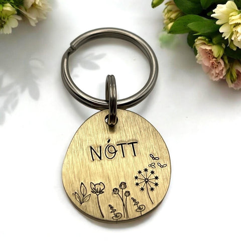 Médaille de Chien Personnalisée - Médaille en Laiton pour Chien - Fleurs et Nature