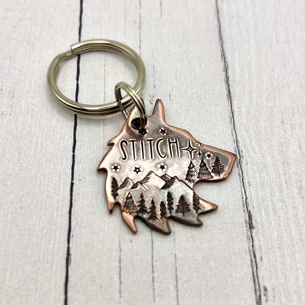 Médaillon pour Chien en forme de Loup, Médaille pour Husky, Tête de Loup en Cuivre