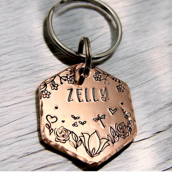 Hexagon Dog Tag, Custom Dog Tag with Mountain and Forest Scene