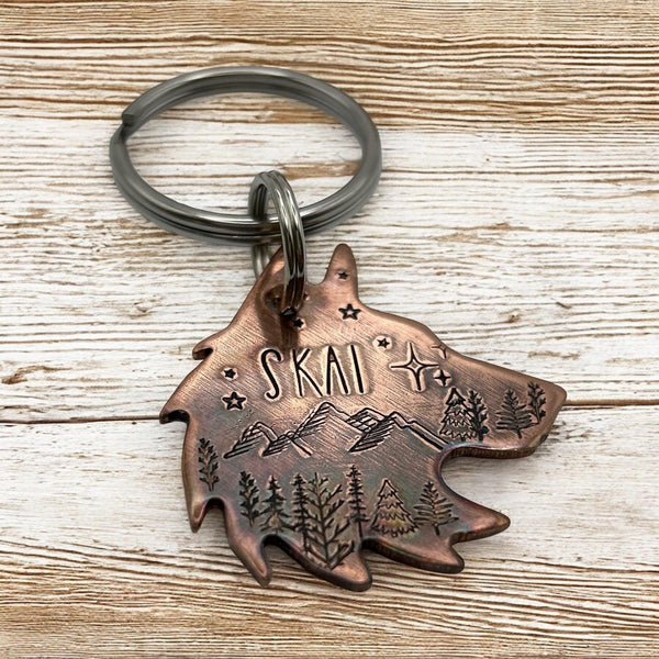Médaillon pour Chien en forme de Loup, Médaille pour Husky, Tête de Loup en Cuivre