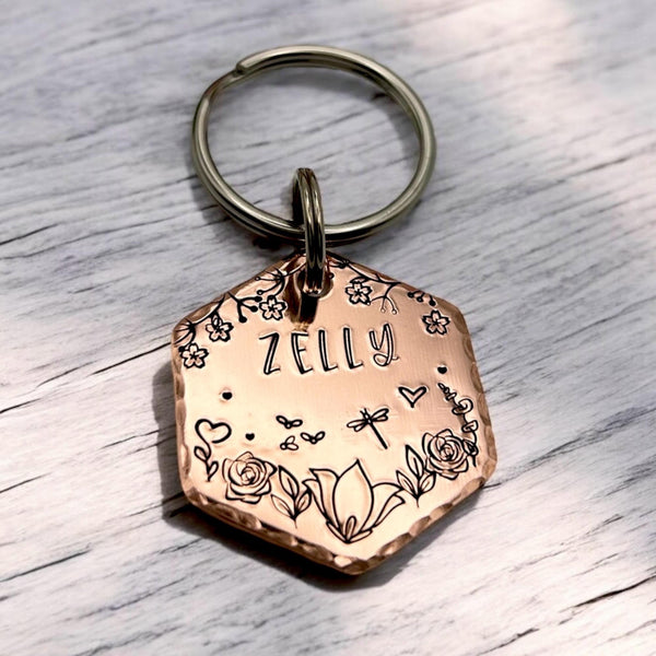 Hexagon Dog Tag, Custom Dog Tag with Mountain and Forest Scene