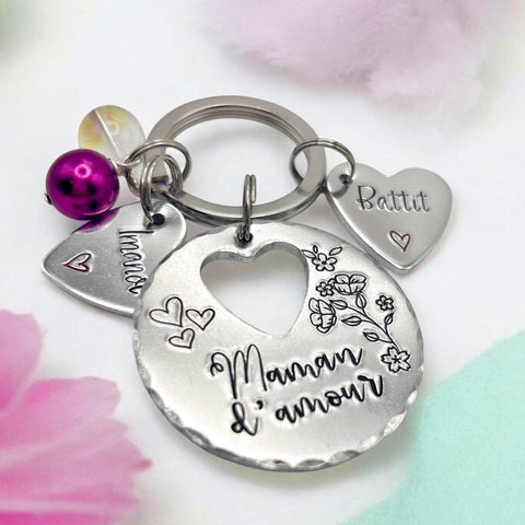 Keychain Maman, French Personalised Message Keyring, Gift for Maman