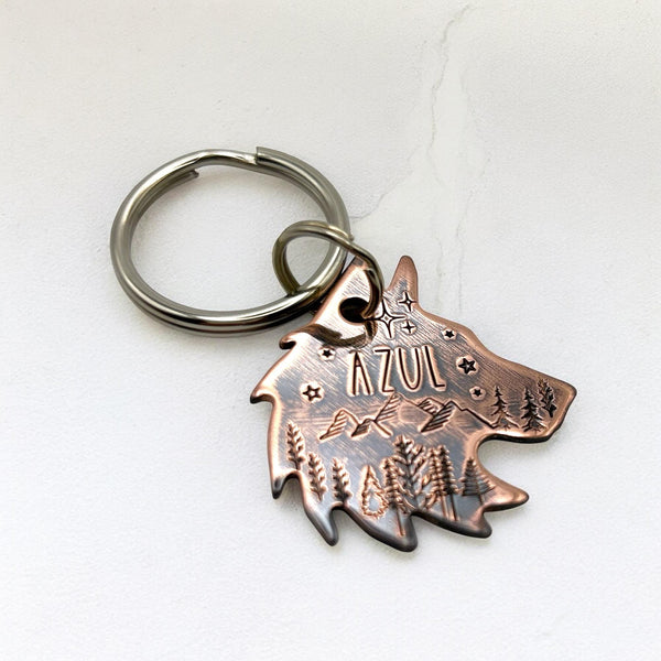 Médaillon pour Chien en forme de Loup, Médaille pour Husky, Tête de Loup en Cuivre