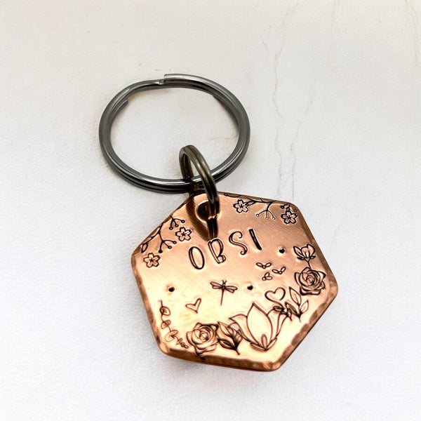 Hexagon Dog Tag, Custom Dog Tag with Mountain and Forest Scene