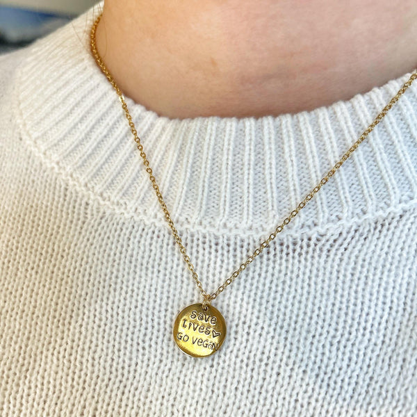 Collier Femme Végane, Collier en Acier Inoxydable Or, Collier Éthique