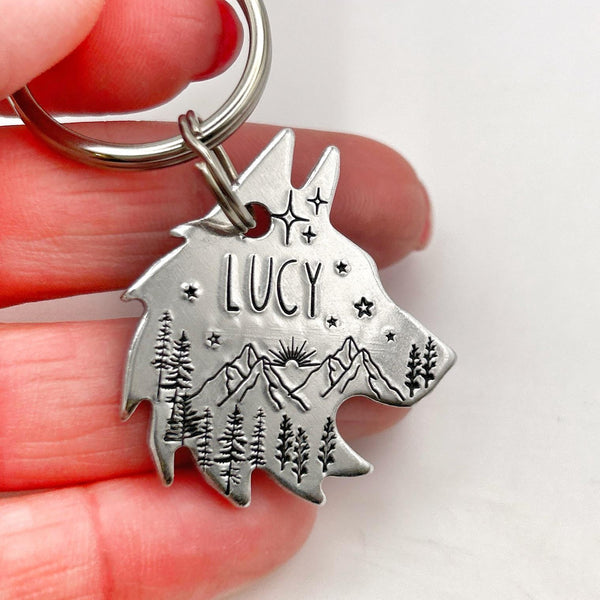Silver Wolf Tag, Custom Dog Tag, Personalised Pet tag
