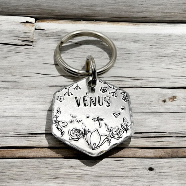 Hexagon Dog Tag, Custom Dog Tag with Mountain and Forest Scene
