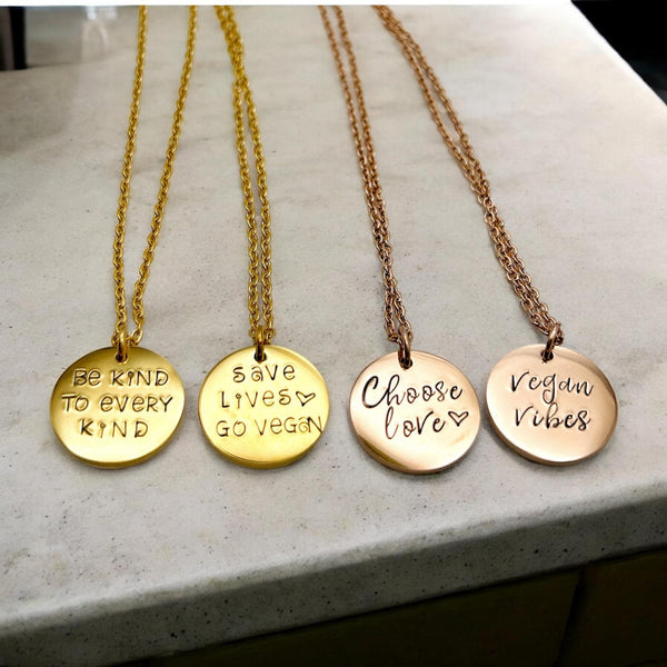 Collier Femme Végane, Collier en Acier Inoxydable Or, Collier Éthique