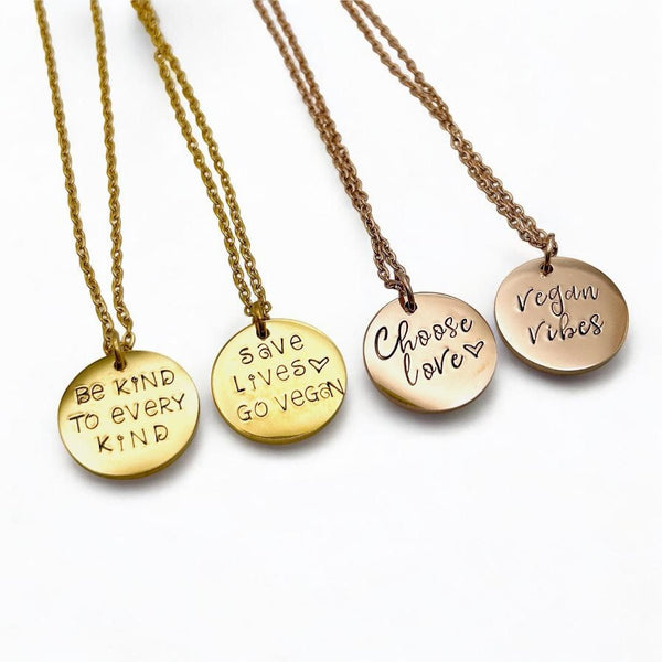 Collier Femme Végane, Collier en Acier Inoxydable Or, Collier Éthique