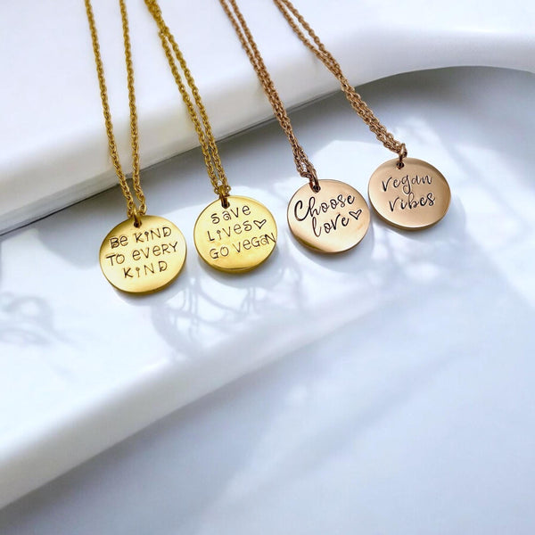 Collier Femme Végane, Collier en Acier Inoxydable Or, Collier Éthique