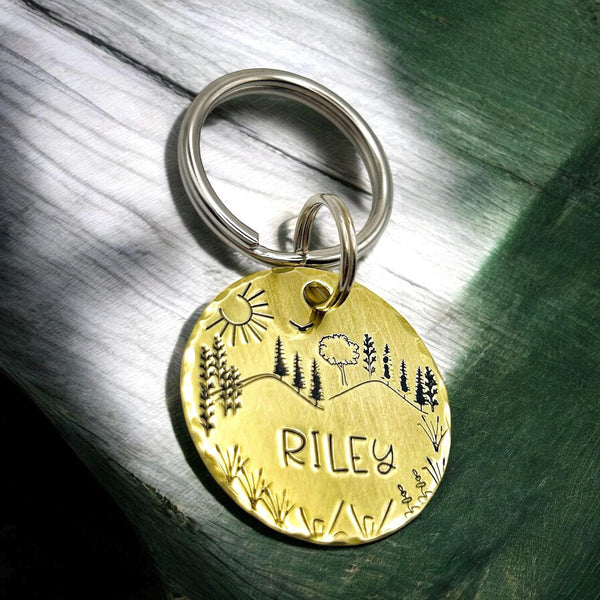 Médaille pour animal avec arbres - Plaque personnalisée, Tag nature unique