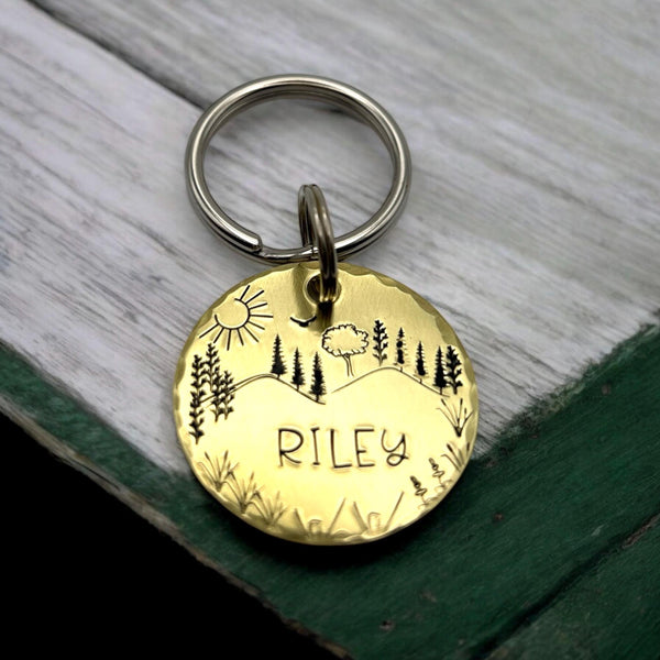 Médaille pour animal avec arbres - Plaque personnalisée, Tag nature unique