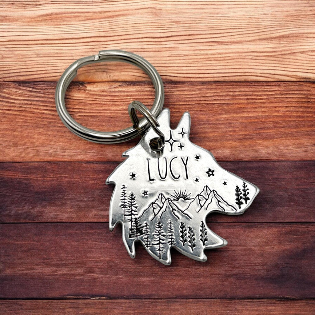 Silver Wolf Tag, Custom Dog Tag, Personalised Pet tag