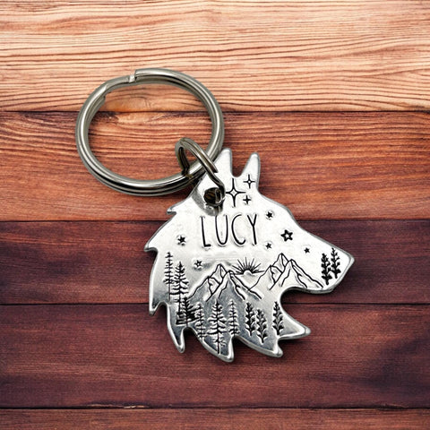Silver Wolf Tag, Custom Dog Tag, Personalised Pet tag