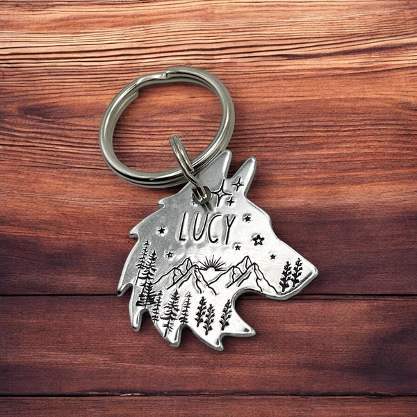 Silver Wolf Tag, Custom Dog Tag, Personalised Pet tag