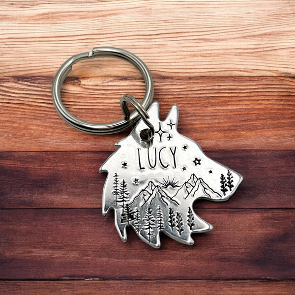 Silver Wolf Tag, Custom Dog Tag, Personalised Pet tag