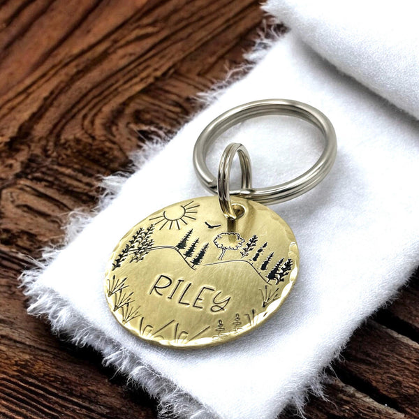 Médaille pour animal avec arbres - Plaque personnalisée, Tag nature unique