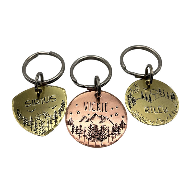 Médaille pour animal avec arbres - Plaque personnalisée, Tag nature unique