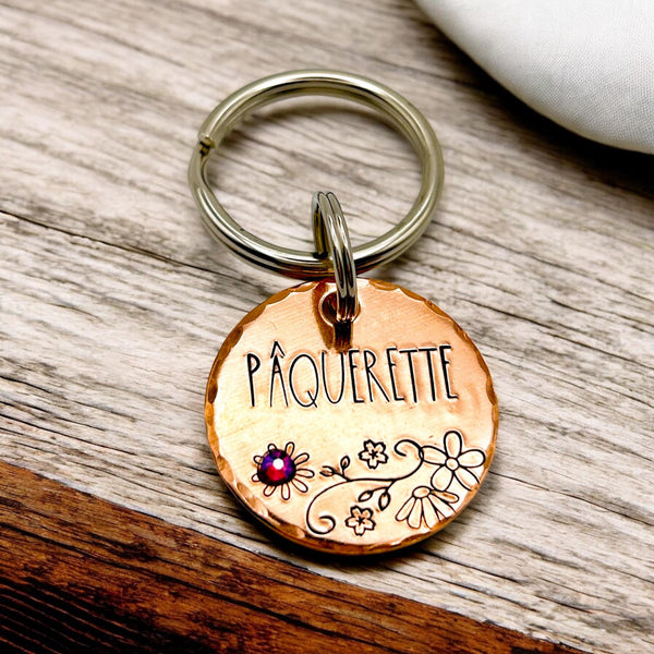 Médaille avec Fleurs, Médaille d'Identification pour Chien, Médaillon Personnalisable