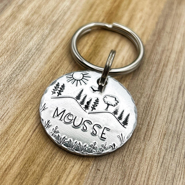 Médaille pour animal avec arbres - Plaque personnalisée, Tag nature unique