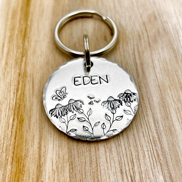 Custom Dog Identification Tag, Personalized Pet ID Tag, Dog Tag with Sunflowers