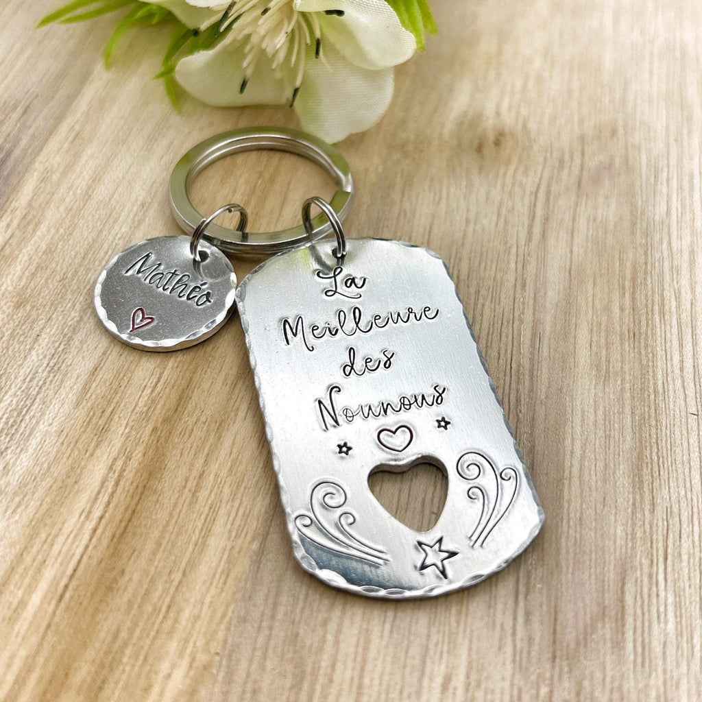 Hand Stamped Nounou Gift, French Nounou, Keychain Nounou