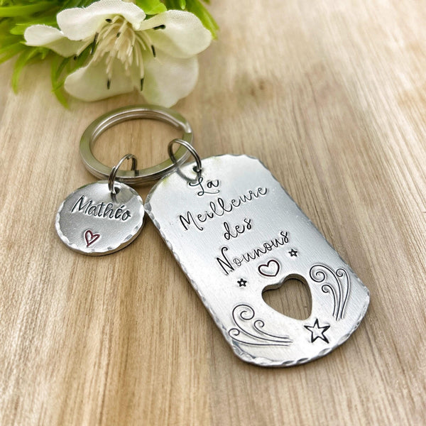 Hand Stamped Nounou Gift, French Nounou, Keychain Nounou