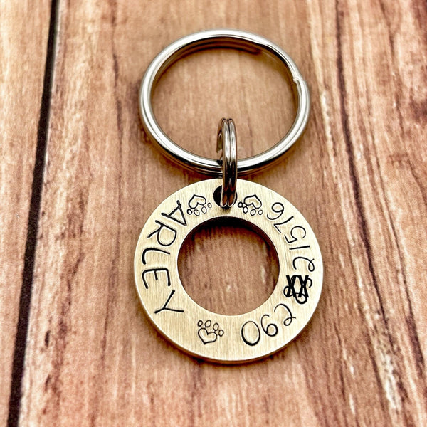 Custom Brass Dog Identity Disc - Brass Washer Pet Tag