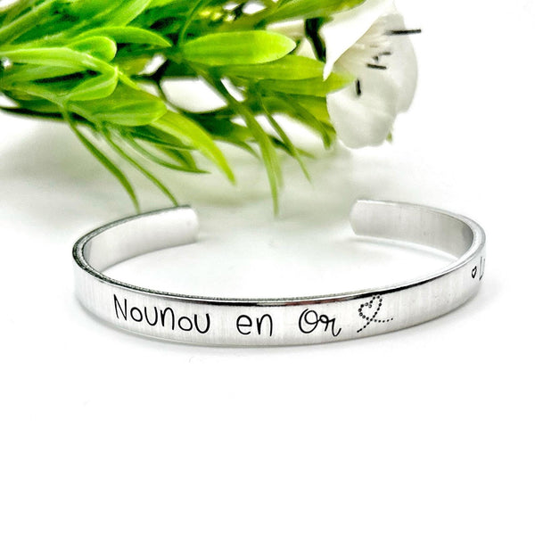 Cadeau Nounou, Bijoux Nounou, Nounou en Or, Bracelet Jonc Nounou, Idée Nounou