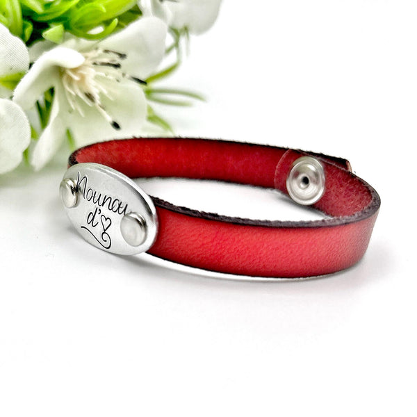 Cadeau Nounou, Bijoux Nounou, Nounou d'Amour, Bracelet en Cuir