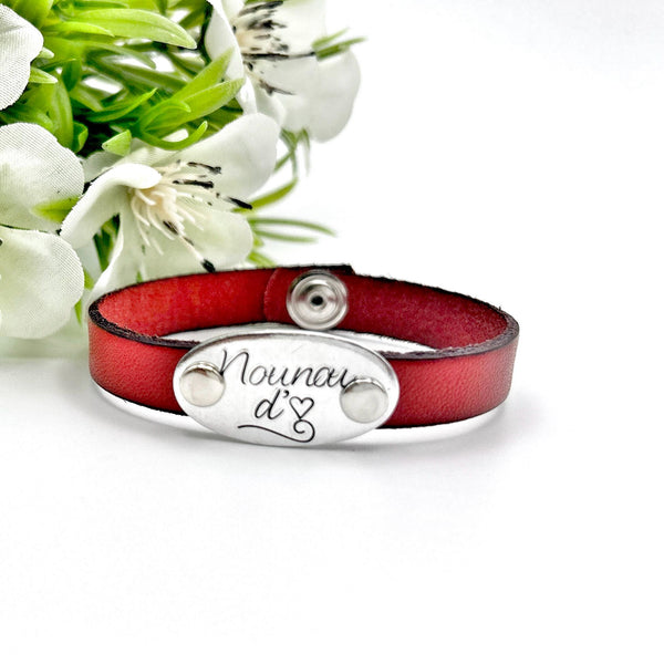 Cadeau Nounou, Bijoux Nounou, Nounou d'Amour, Bracelet en Cuir