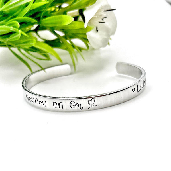 Cadeau Nounou, Bijoux Nounou, Nounou en Or, Bracelet Jonc Nounou, Idée Nounou