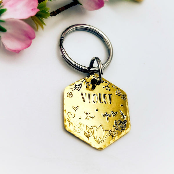 Hexagon Dog Tag, Custom Dog Tag with Mountain and Forest Scene