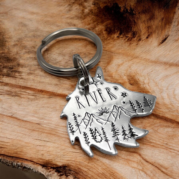 Silver Wolf Tag, Custom Dog Tag, Personalised Pet tag