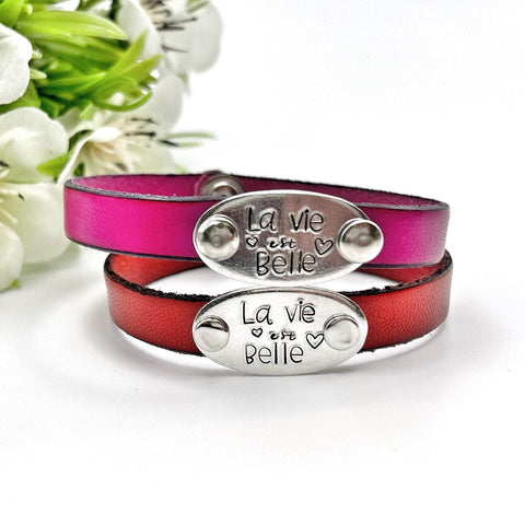 Bracelet en cuir – "La vie est belle" – Bijou Gravé Inspirant