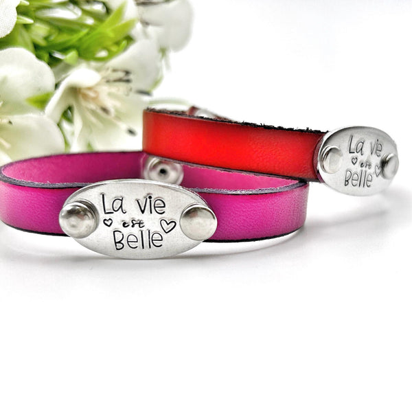Bracelet en cuir – "La vie est belle" – Bijou Gravé Inspirant