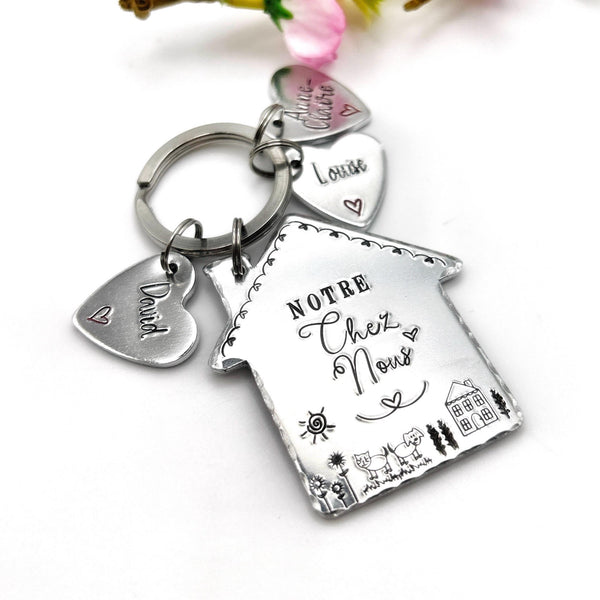 Notre Chez Nous porte-clés - cadeau pendaison de crémaillère - porte-clés prénoms enfants