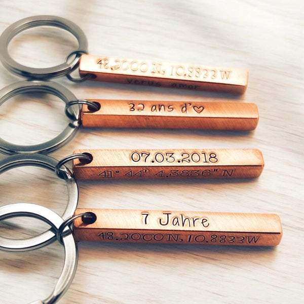 Cadeau personnalisé en cuivre – Porte clé en cuivre – Cadeau noces de cuivre (7 ans) ou pendaison de crémaillère