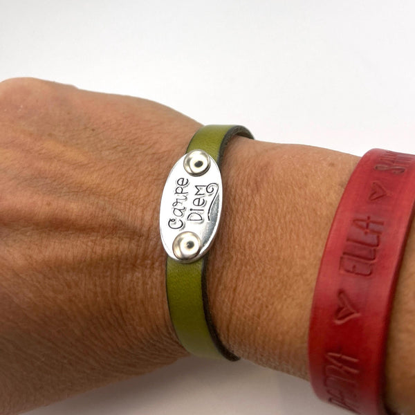 Inspirational Leather Bracelet – 'Carpe Diem' – Gift for Friend, Sister
