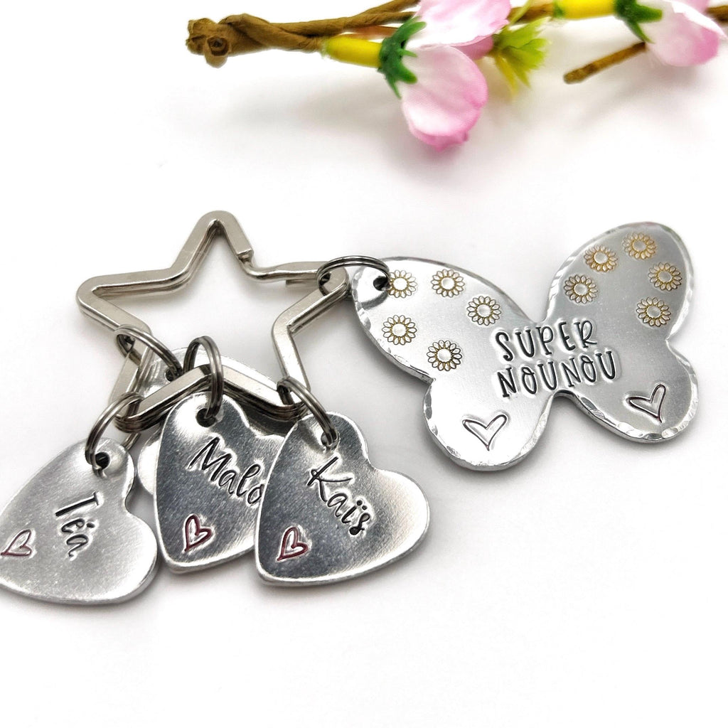 Super Nounou, Hand Stamped Nounou Gift, French Nounou, Keychain Nounou