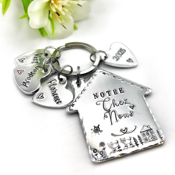 Notre Chez Nous porte-clés - cadeau pendaison de crémaillère - porte-clés prénoms enfants