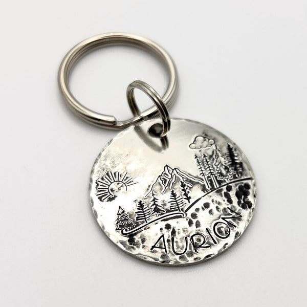Médaille de Chien Personnalisée, Arbres et Montagnes, Médaille d' Identité Chien