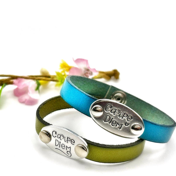 Inspirational Leather Bracelet – 'Carpe Diem' – Gift for Friend, Sister