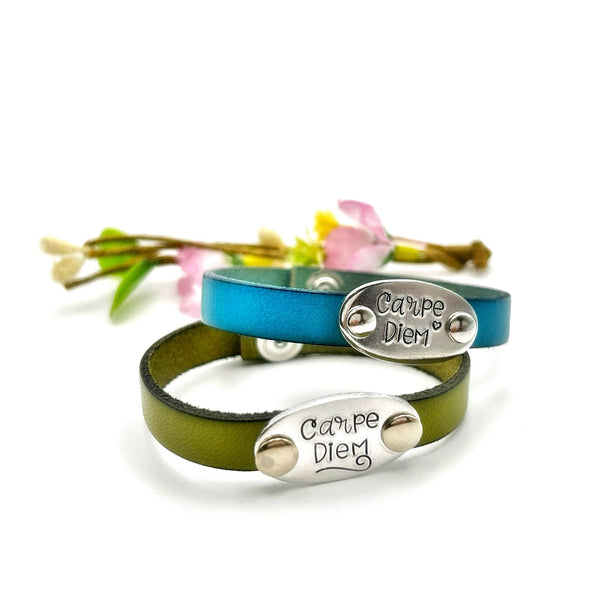 Inspirational Leather Bracelet – 'Carpe Diem' – Gift for Friend, Sister