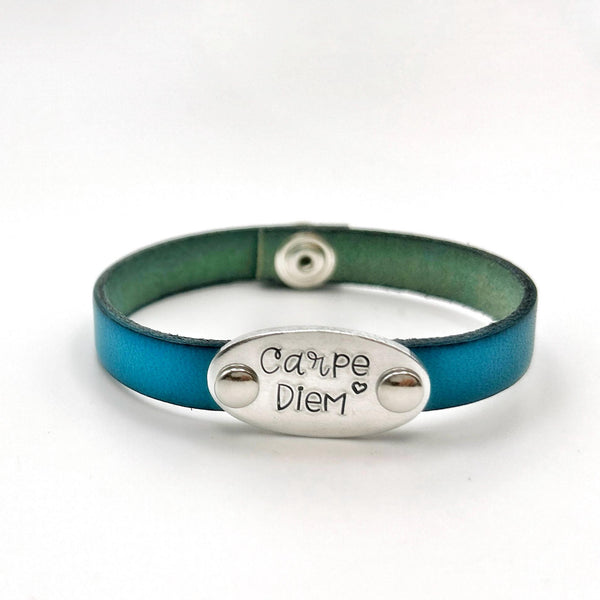 Inspirational Leather Bracelet – 'Carpe Diem' – Gift for Friend, Sister