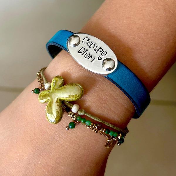 Inspirational Leather Bracelet – 'Carpe Diem' – Gift for Friend, Sister