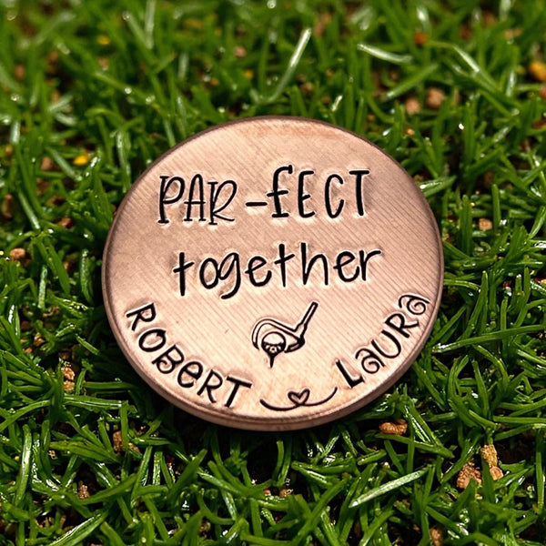 Copper Golf Ball Marker – Par-fect Together – Personalized Golf Gift, Anniversary Gift, Golfer Gift, Valentine’s Day Present