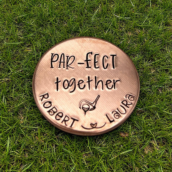 Copper Golf Ball Marker – Par-fect Together – Personalized Golf Gift, Anniversary Gift, Golfer Gift, Valentine’s Day Present