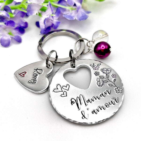 Keychain Maman, French Personalised Message Keyring, Gift for Maman