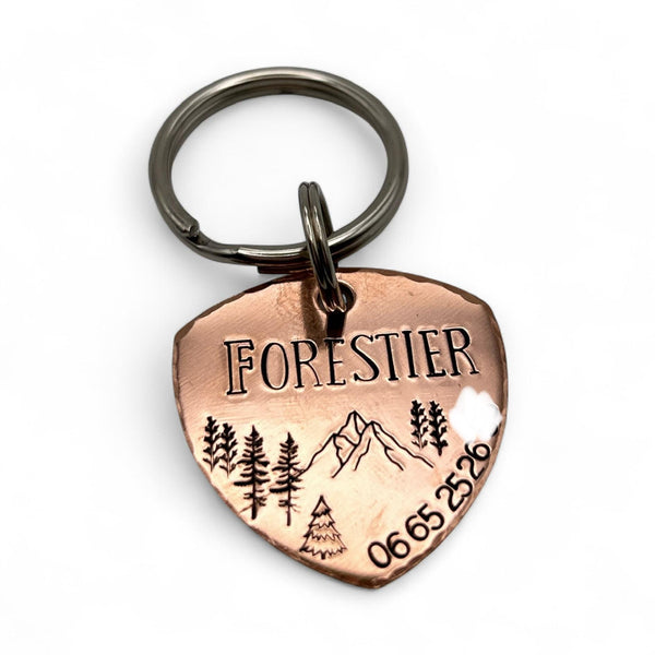 Médaille de Chien en Cuivre Laiton ou Aluminium, Personnalisable Nom et Numéro, Montagnes et Forêt